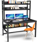 Aquzee Computer Desk with Hutch and Bookshelves, Large Leg Room 55 inch Width Black Desk with Space Saving Storage Shelves, Easy Assemble and All Hardware and Tools Included - color: Black, size: 55inch