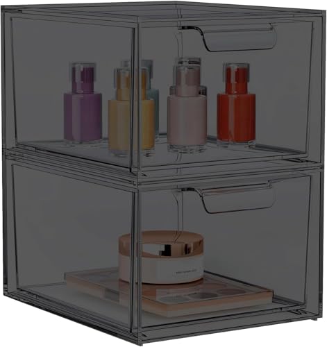 SpaceHacks 2 Pack Stackable Makeup Organizer and Storage, Acrylic Organizers，Clear Plastic Storage Drawer with Pull-Out Handles for Vanity, Undersink, Kitchen Cabinets, Pantry, Black - color: Black, size: 2 Pack
