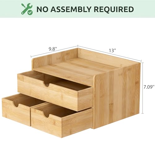 Desk Organizer with Drawers - Bamboo Desktop Organizer Storage | Wood Desk Drawers Organizer for Bills, Office Supplies, Cosmetics, Seals No Assembly Required - color: Nature-S1X2, size: 13"L x 9.84x 7.08"H