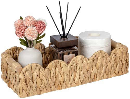 Kriitools Wicker Bathroom Basket Tray Organizer w/Scalloped for Toilet Paper, Small Rattan Decorative Basket for Bathroom Decor, Farmhouse Home Decor, Living Room and more, Natural Water Hyacinth - color: 1 Pack