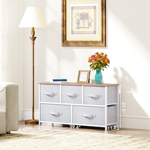 YITAHOME Wide Chest of Drawers, Dresser with 5 Drawers, Light Grey Fabric Storage Tower, Dresser for Bedroom with 5 Drawers, Living Room, Closets - Sturdy Steel Frame, Wooden Top - color: Cool Light Grey, style: 5-Drawer