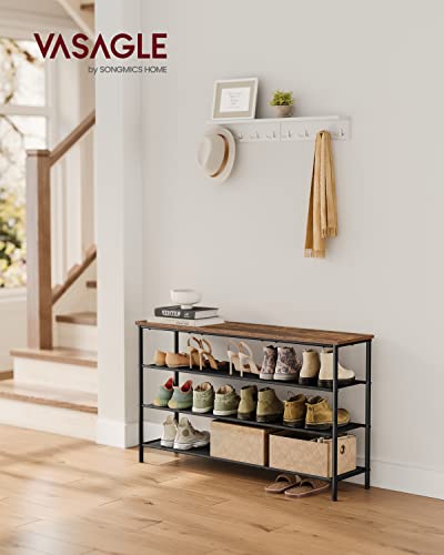 VASAGLE Shoe Rack, 4-Tier Shoe Storage Organizer for Entryway and Closet, Holds 15-18 Pairs of Shoes, 3 Fabric Shelves, Steel Frame, Industrial, Rustic Brown and Black ULBS135B01 - color: Rustic Brown + Black, size: 4 Tiers (47.2"W)