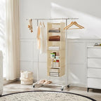 MAX Houser 6 Tier Shelf Hanging Closet Organizer, Cloth Hanging Shelf with 2 Sturdy Hooks for Storage, Foldable (Beige) - color: Beige
