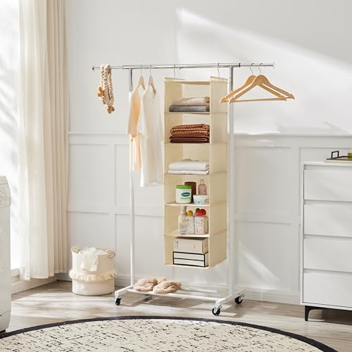 MAX Houser 6 Tier Shelf Hanging Closet Organizer, Closet Hanging Shelf with 2 Sturdy Hooks for Storage,2 Pack, Foldable (Yellow) - color: Beige-2