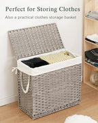 SETVSON Laundry Hamper with Lid Laundry Basket 132 L (35 Gal) Wicker Clothes Hamper, Handwoven Rattan Hamper with Handles and 4 Removable Liner Bags, 6 Mesh Bags for Laundry Bedroom Gray - color: Grey, size: 35.0 Gal