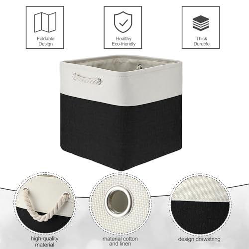 meekoo 8 Pack Collapsible Storage Bins Fabric Storage Bins Polyester Fabric Baskets with Handles Linen Closet Organizer for Shelf Home Closet Towels Toys(12 x 12 x 12 in,Black White) - color: Black White, size: 12 x 12 x 12 In
