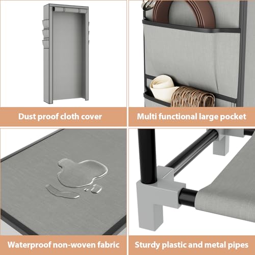 VTRIN Vertical Narrow Shoe Rack Organizer Tall Shoe Rack for Closet Entryway 10 Tier Non-Woven Cover Shoe Shelf Holds 36-41 Pairs Free Standing Shoe Storage Cabinet with Dustproof Cover, Grey - color: Grey, size: 24.8"W x11.8"D x 68.9"H