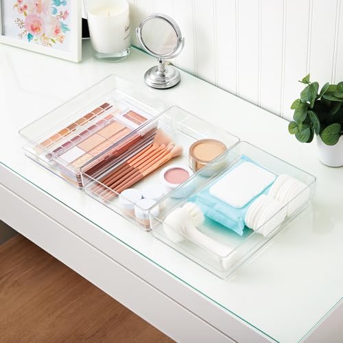 STORi SimpleSort 3-Piece Stackable Clear Drawer Organizer Set | 9" x 6" x 2" Rectangle Trays | Wide Makeup Vanity Storage Bins and Office Desk Drawer Dividers | Made in USA - size: 9x6x2"