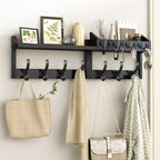 Evermagin 29" Coat Rack Wall Mount with Shelf, 4 in 1 Coat and Key Hanger with 11 Metal Hooks, Entryway Wall Mounted Shelf with Mail Holder for Living Room, Bedroom, Black - color: Black, size: 29 inch
