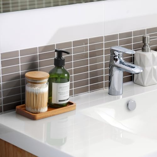 ALELION 6" Small Tiny Bathroom Vanity Tray for Counter - Acacia Wood Dish Soap Dispenser Tray for Kitchen - Decorative Tray for Kitchen Dresser Tops Perfume Jewelry - color: Acacia, size: 3.4" x 0.6" x 6.5"