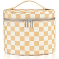 Makeup Bag Vanity Case Cosmetic Bag with Removable Divider Travel Toiletry Bag for Women Portable Make up Box Organizer, Beige and White - color: Beige and White