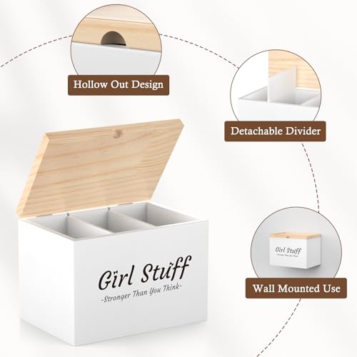 Luxspire Tampon Holder for Bathroom - Discreet Feminine Product Organizer with Lid & Wood Pad, Shark Week Tampon Storage Box, Stylish Girl Stuff Organizer for Bathroom, White - color: White