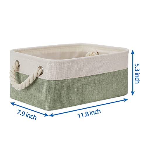 Temary Small Storage Baskets Small Fabric Bins for Closet, 6 Pack Decorative Storage Boxes with Rope Handles for Organizing Clothes, Canvas Storage Basket(White&Green,11.8L x 7.9W x 5.3H inches) - color: Green&white, size: 11.8L x 7.9W x 5.3H inches (6pcs