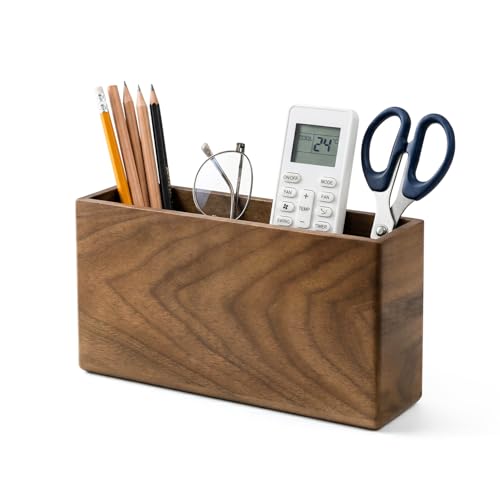 Remote Holder Hole-Free, Self-Adhesive Storage Wooden Box, Wall Mounted or Desk Mounted Container(Large Size) - size: Large