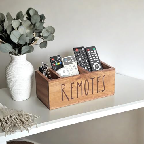 LBEMEY Acacia Wood Remote Control Holder, TV Remote Holder, Remote Organizer for Table,Home,Living room, bedroom for Wooden Remote Box (Brown, L,for 5+ Remote Controls) - size: L,for 5+ Remote Controls