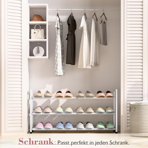 Bumusty 3-Tier Expandable Shoe Rack for Closet, 18“-33” Adjustable Shoe Rack for Small Space, Small Shoe Organizer for Front Door, Sturdy Metal, White - color: White, size: 3-Tier
