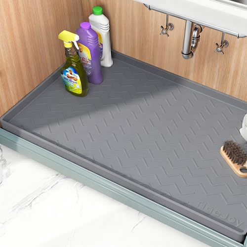 TigeJoy 34" x 22" Under Sink Mats for Kitchen Waterproof, Leak-Proof Silicone Mat Sink Protector and Cabinet Liner, Kitchen Essentials Organizer and Storage, Boot or Shoe Tray, Pet Feeding Mat - color: Dark Gray, size: 22"W x 34"L
