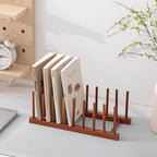HBlife Teak Dish Plate Bowl Cup Book Pot Lid Cutting Board Drying Rack Stand Drainer Storage Holder Organizer Kitchen Cabinet（Keep Dry） - color: Teak 8 Slots 1pcs