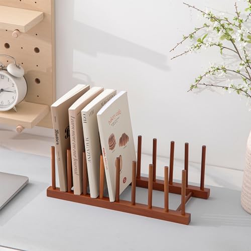 HBlife Teak Dish Plate Bowl Cup Book Pot Lid Cutting Board Drying Rack Stand Drainer Storage Holder Organizer Kitchen Cabinet（Keep Dry） - color: Teak 8 Slots 1pcs