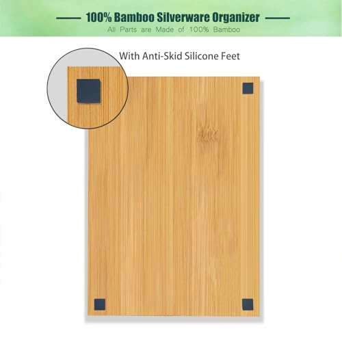 guiogc Kitchen Bamboo Silverware Drawer Organizer，Silverware Organizer and Cutlery Tray with Grooved Drawer Dividers for Silverware, Knives in Kitchen, Bedroom (5 Slot-Natural) - size: 5 Slot