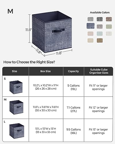 SONGMICS Storage Cubes, 11.8-Inch Non-Woven Fabric Bins with Double Handles, Set of 6, Closet Organizers for Shelves, Foldable, for Clothes, Misty Blue UROB030I01 - color: Misty Blue, size: 11.8"L x 11.8"W x 11.8"H