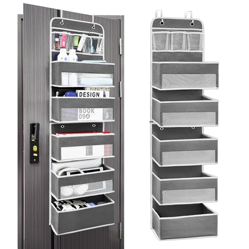 Ease of Assembly Over The Door Organizer,6 Tiers Anti Tilt Hanging Behind Door Storage, Heavy-Duty Reinforced Mesh Rack Holds 44lb for Bathroom,Pantry, Nursery,Closet, Shoes, Towels,Dark Grey - color: Dark Grey, size: 6 shelf