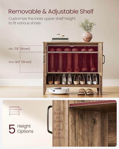 VASAGLE LIRY Collection - Shoe Cabinet, 3-Tier Storage Organizer, Shoe Shelf, Farmhouse Freestanding Cabinet, Height-Adjustable Shelf, 13.8 x 31.5 x 27.6 Inches, Honey Brown ULBC038B01 - color: Honey Brown, size: 13.8"D x 31.5"W x 27.6"H, style: 3-Tier