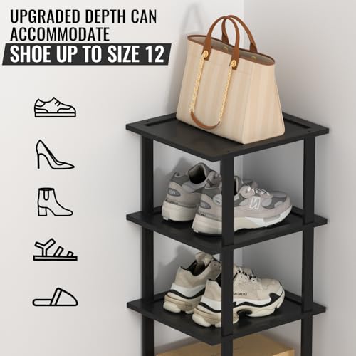 MHXW SXPN Bamboo Free Standing Shoe Rack Shelf Multi Tier Tall Wooden Stackable Shoes Rack Organizer for Closet Front Door Entrance Narrow Vertical Shoe Storage Rack for Corner Stand (Black, 7 Tiers) - color: Black, size: 7 Tiers