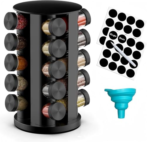Rotating Spice Rack Organizer for Cabinet, Spice Racks Storage with 20 Jars, Spinning Spice rack for Kitchen Countertop, Spice Holder,Seasoing Storage Racks, Black - color: Black