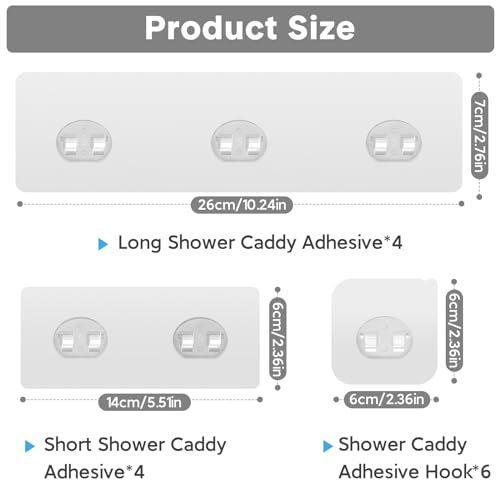 14 Pack Shower Caddy Adhesive Replacement, Transparent Strong Adhesive Hooks, No Drilling, Waterproof Wall Hooks for Shower Caddy, Bathroom Storage Shelves and Kitchen Racks - color: ‎4 Triple + 4 Double + 6 Single