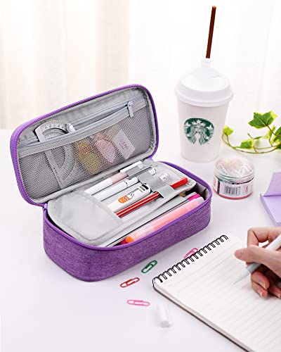 YOKUMA Pencil Case,Large Capacity Pencil Pouch,Aesthetic Zipper Pencil Box, Back to School Supplies for College Student Teen Adults,Travel Essentials,Electronic Cable Organize - color: Purple