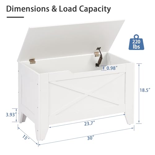 VECELO 30" Storage Bench, Entryway Shoe Ottoman, Farmhouse Style Bench with Handwoven Cushion and Metal Safety Hinges, for Bedroom, Living Room, Entryway, White - color: White, size: 30"W