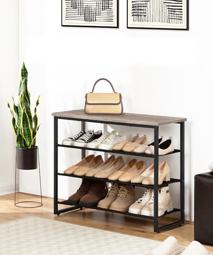 HOOBRO Shoe Rack, 4 Tier Shoe Storage Organizer with 3 Oxford Fabric Shelves and Top Panel, Holds 12-16 Pairs of Shoes for Entryway and Closet, Industrial, Greige BG47XJ01G1 - color: Greige + Black, size: 29.5"L x 11.2"W x 23.4"H