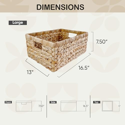 Large Rectangular Handwoven Wicker Basket - Natural Water Hyacinth Storage Baskets with 2 Built-in Handles - Ideal for Towel, Blankets, and Home Organizer & Decor - 16.5"x13"x7.50" - Brown - size: 16.D5x13Wx7.5H