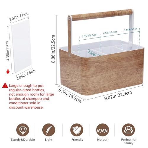 BYUNER Shower Caddy Portable for College: Devided Bathroom Caddy Shower Basket for Dorm with Handle, Plastic Bathroom Counter Organizer Storage Tote Bin for Dorm,Kitchen,Cabinet, Wood Grain - color: Wood Grain