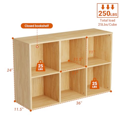 Wooden 6 Cube Storage Organizer with Closed Back Panel, Modern Open Cube Storage Shelf Bookshelf with Compartments, Cube Shelf Organizer for Living Room, Bedroom, Study Room (Wood Color) - color: Wood Color