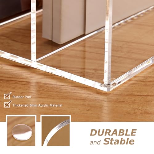 SANRUI Acrylic Magazine Holder Desk Organizer Workspace Sorters，Clear Bookend File Sorter Holder,Folder Rack, Office Accessories Organization Storage with 4 Vertical Compartments - style: B5 File Rack (4 slots)