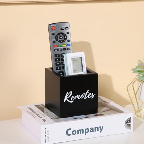 Remote Control Holder, Wooden Tv Remote Holder, Remote Holder for Table, Remote Control Storage Organizer Caddy (for 2 or 3 Remote Controls) 3.5 x3.5x3.5 - Black