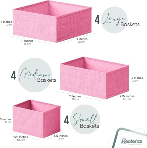 Drawer Organizer Clothes Set of 12 Pink - Dresser Organizer For Nursery, Bedroom, Closet - Perfect Baby Clothes Organizer and Storage & General Nursery Organization or Dresser Drawer Organizers - color: Pink