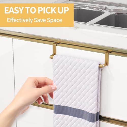 STWWO Over The Door Towel Rack, Kitchen Towel Holder Over Cabinet Door Towel Bar Stainless Steel for Cupboard for Kitchen Dish Towel Holder Hanger, 2 Pack (Gold) - color: Gold