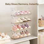 HBlife Clear Acrylic Kids Shoe Rack Baby Toddler Shoe Storage Organizer for Closet Floor Entryway Bedroom, 4 Tier Stackable Small Shoe Rack Shelf Display Stand - size: 4 Tier