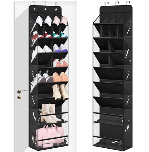 MISSLO Clear Over the Door Shoe Organizer Large Deep Pockets Hanging Shoe Rack for Closet Fit 20 Pairs Shoe Holder for Sneakers Boots Storage, Black - color: Black