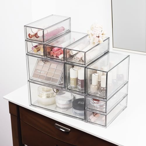 Acrylic Makeup Organizer, 10 Drawers Clear Storage Organizer Desktop Stackable Storage Drawers, Plastic Organizer Bins for Makeup, Stationery, Cosmetics, Vanity, Bathroom,Cabinet,Pantry Office Desk - style: 10 Drawers