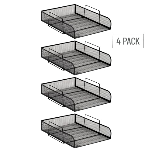 Mind Reader Stackable Paper Tray, Desktop Organizer, File Storage, Office, Metal Mesh, 10.5" L x 13.5" W x 11.25" H, 4 Pcs., Black - color: Classic Black