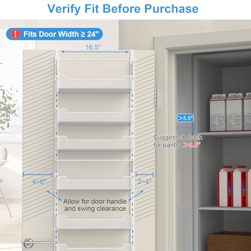 VyGrow Over the Door Pantry Organizer, 8-Tier Over the Door Organizer with Adjustable Basket, Pantry Door Organization for Pantry Kitchen Storage Room Spice Rack, White - color: White, size: 16.5"W 8-Tier