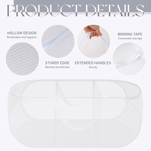 FACULX 2 Pack Collapsible Mesh Laundry Basket, 3 Compartments up Mesh Hamper with Handles, up Hamper for Laundry Room, Bathroom, Room, College Dorm or Travel (White) - color: white
