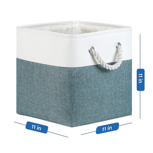 Temary 4Pack Storage Cubes 11x11 Cube Storage Bins Basket for Organizing Home, Closet, Office, Decorative Baskets with Rope Handles (White&Dark Green) - color: White&Dark Green, size: 11"L x 11"W x 11"H