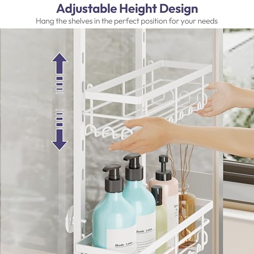 SWTYMIKI Over The Door Shower Caddy - 4 Tier Rustproof Hanging Shower Organizer with Adjustable Shelves, 40 Hooks & Soap Holder, Hanging Shower Rack Storage for Bathroom Accessories, White - color: White
