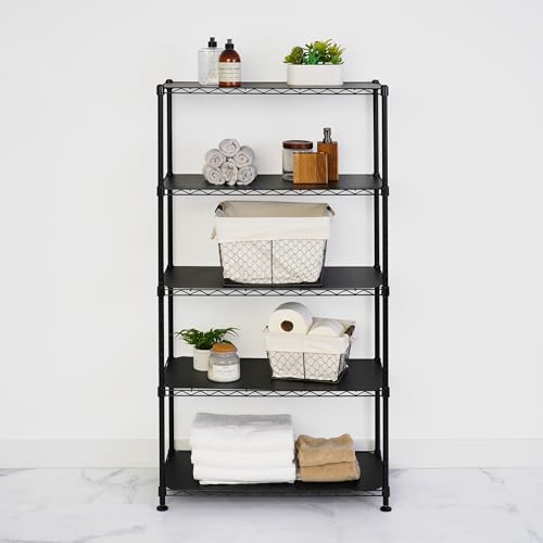 SafeRacks - NSF Certified Storage Shelves, Zinc, Heavy Duty Steel Wire Unit with Adjustable Feet, Garage or Bakers Rack, Kitchen, Pantry Shelf - (14"x30"x60" 5-Tier) (Black) - color: Black, size: 14"x30"x60" 5-Tier