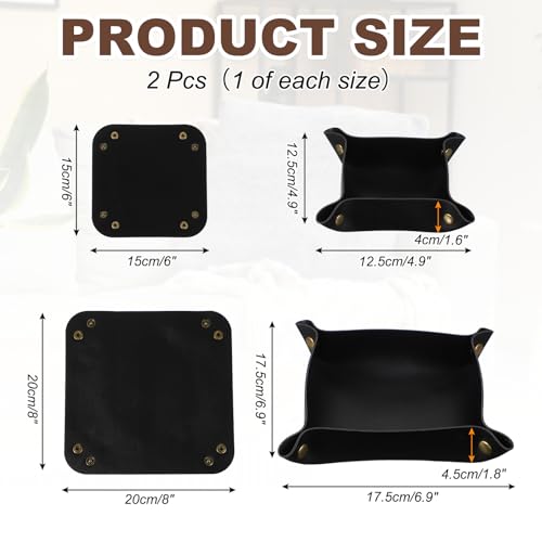 uxcell 2 Pcs Valet Tray for Women and Men, PU Leather Jewelry Tray Entryway Table Bedside Nightstand Catchall Storage Organizer for Jewelry Key Coin Watch Wallet(Square, Black) - color: Black